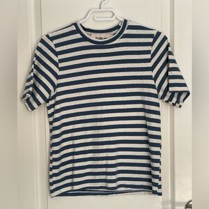 HAIKURE Organic Cotton Blue & Cream Striped Heart Back T-Shirt Made in Italy XS